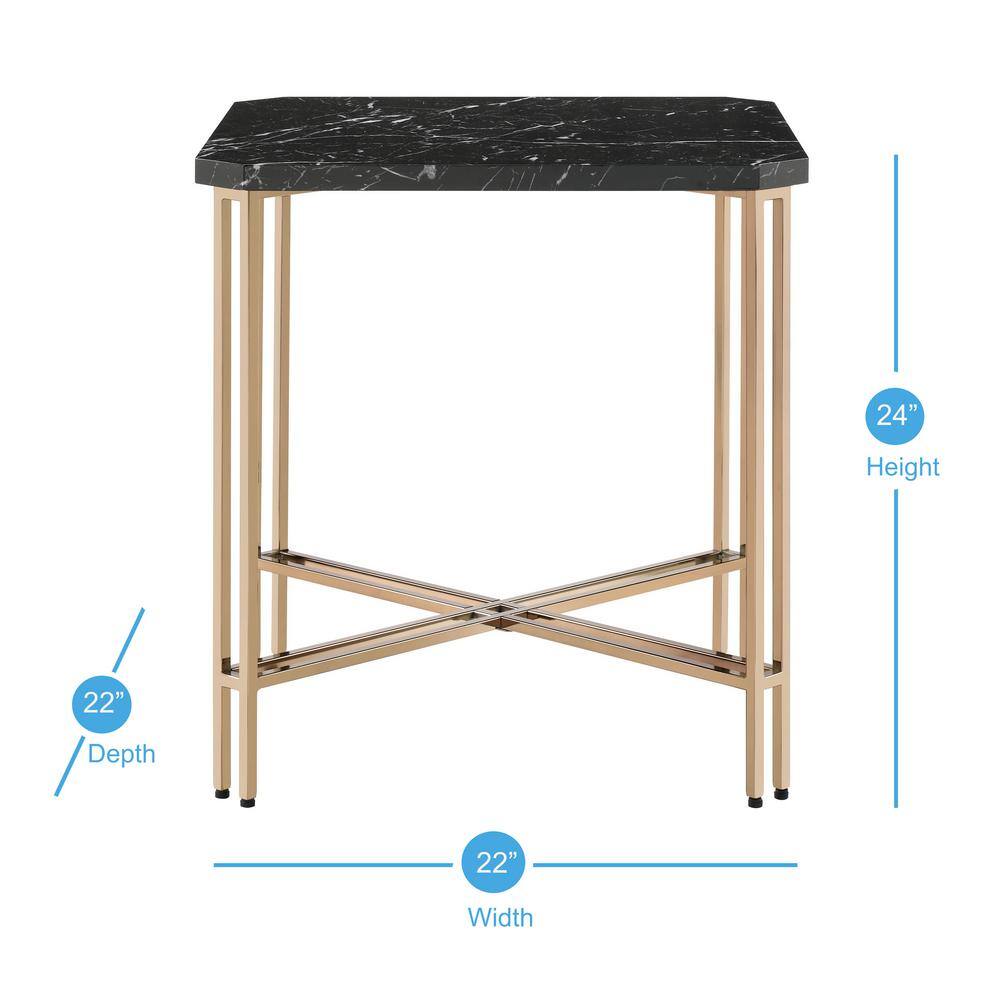 Daxton Black Faux Marble and Gold Metal Square End Table