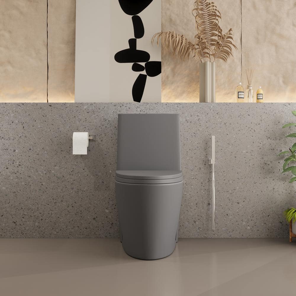 Light Gray Ceramic Dual Flush Elongated One-Piece Toilet