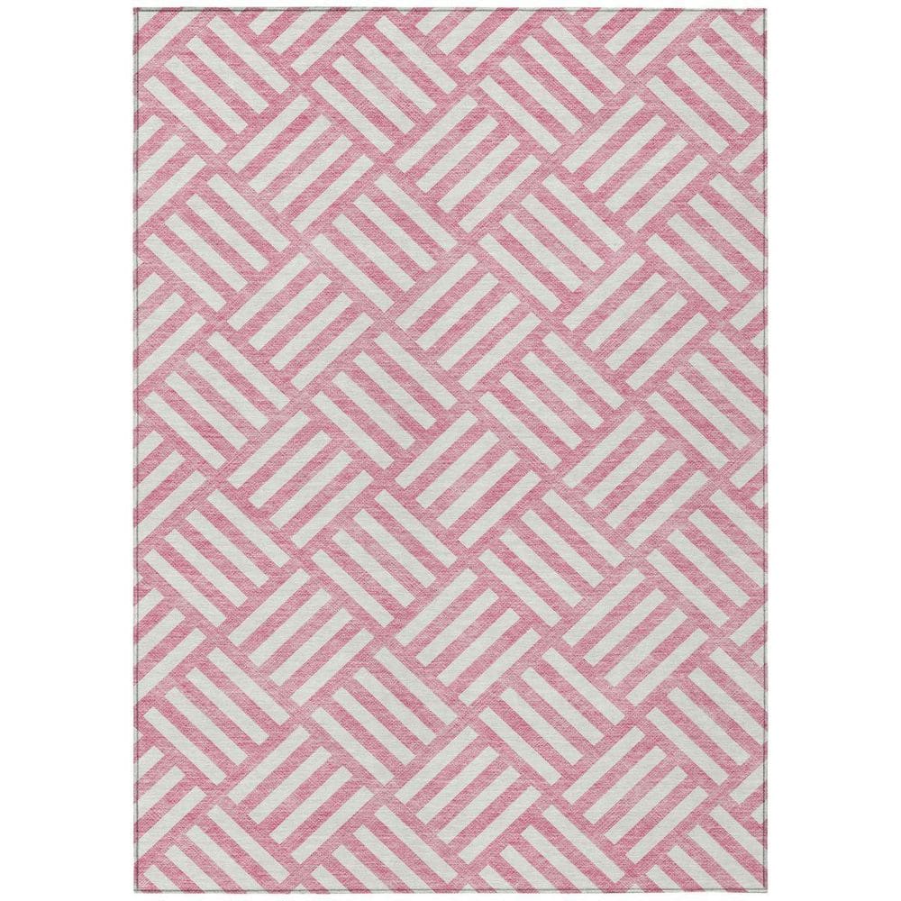 Pink, Ivory 5 ft. x 8 ft. Woven Geometric Polyester Rectangle Indoor/Outdoor Area Rug price history on PriceWatchPro