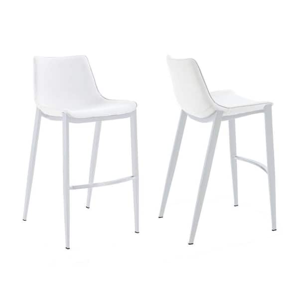 Benjara 25.5 in. White Low Back Metal Frame Counter Stool with Faux Leather Seat