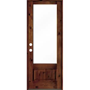 36 in. x 96 in. Knotty Alder Right-Hand/Inswing 3/4 Lite Clear Glass Red Chestnut Stain Wood Prehung Front Door