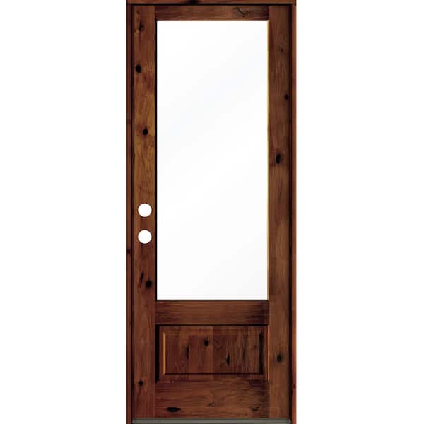 Krosswood Doors 36 in. x 96 in. Knotty Alder Right-Hand/Inswing 3/4 Lite Clear Glass Red Chestnut Stain Wood Prehung Front Door