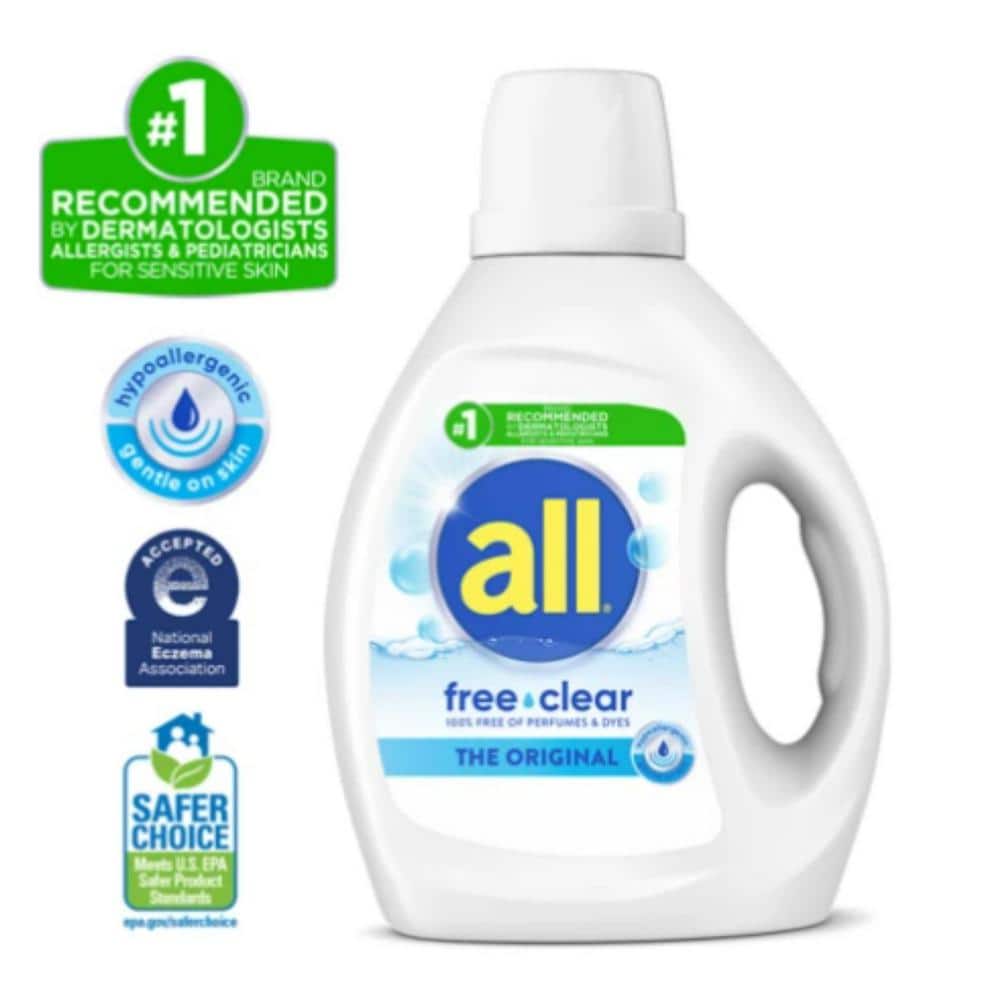 all Liquid Laundry Detergent, Free Clear for Sensitive Skin, Unscented and  Hypoallergenic, 2X Concentrated, 110 Loads