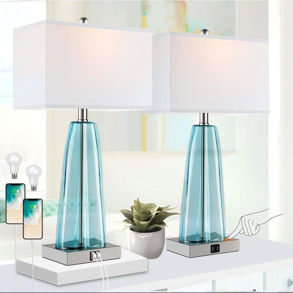 25 in. Contemporary Blue Green Table Lamps, 3-Way Dimmable Nightstand Lamps