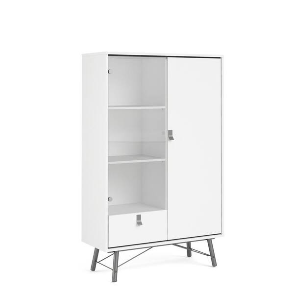 Tvilum Ry White Matte Black 1 Drawer, White Cabinet With Glass Doors And Drawers