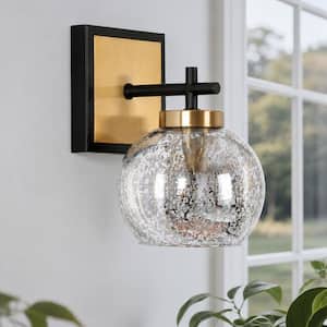 Ceedar Modern 1-Light Brass Gold Indoor Wall Sconce, Globe Mercury Glass Wall Light, Modern Black Bathroom Vanity Light
