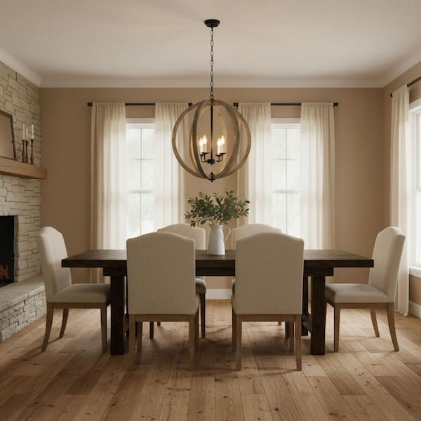 chandelier シェルフ 4-Light Rustic Black Metal and Vintage Wood Pendant Orb Chandelier