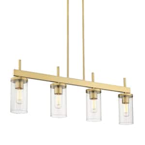 Winslett 4 Light Brushed Champagne Bronze Linear Pendant Light with Clear Glass Shade