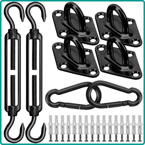Angel Sar 6 in. Black Stainless Steel Sun Shade Sail Hardware Kit for Outdoor Patio Canopy Garden (40-Pcs)