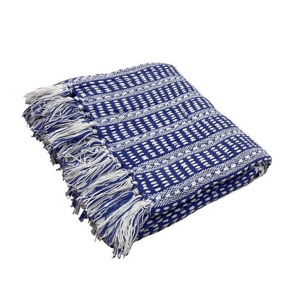 Lr Home Ridgeline Royal Blue 50 In X 60 Cotton Striped Fringe Throw Throw81179blu4250 Cotton Striped Fringe Throw, Royal Blue Throws For Sofas