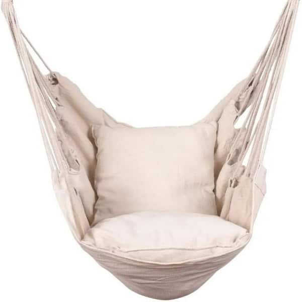 Hammock Suspension Rope Chair Swing Seat with 2 Seat Cushions and Carrying Bag; 300 lb. Load Capacity; Natural
