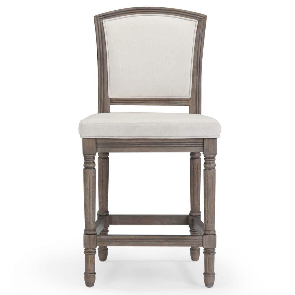 Charleston 26 in. Counter-Height Weathered Gray High-Back Wood Bar Stool wi