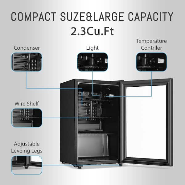 15.75 in. 2.3 cu. ft. 80-Cans Single Zone Beverage and Wine Cooler with Adjustable Shelving and Legs in Black