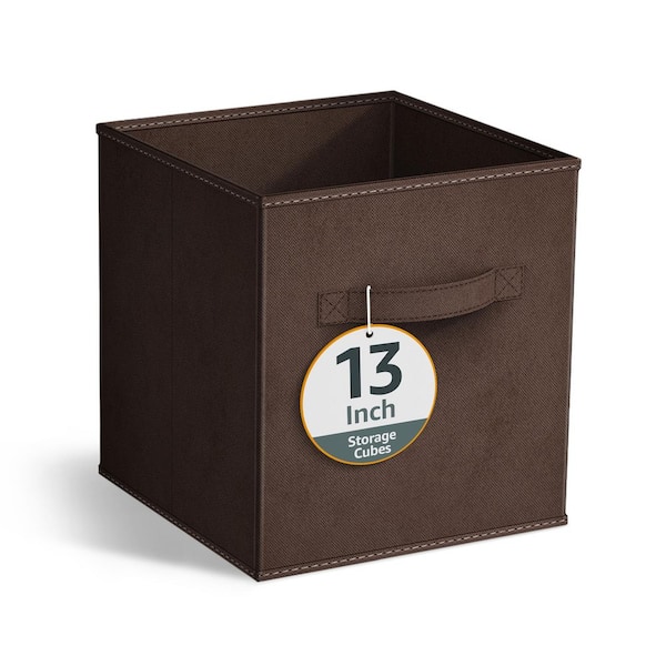 Large Storage Cubes with Handles, Brown 13 in x 13 in Fabric Decorative Basket (Set of 1), Clothes and Closet Organizer