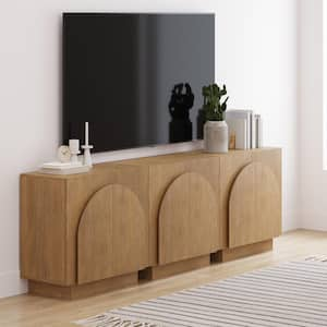 Iris 31 in. Mid-Century Modern TV Stand or Wood Storage Cabinet with Arched Doors for Living Room Light Brown (Set of 3)