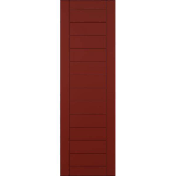 Ekena Millwork 18 in. x 36 in. PVC True Fit Horizontal Slat Framed Modern Style Fixed Mount Board & Batten Shutters Pair in Pepper Red