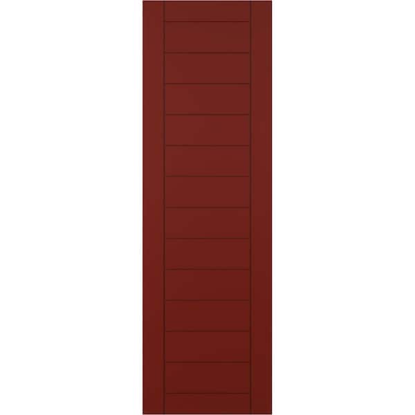 Ekena Millwork 18 in. x 45 in. PVC True Fit Horizontal Slat Framed Modern Style Fixed Mount Board & Batten Shutters Pair in Pepper Red
