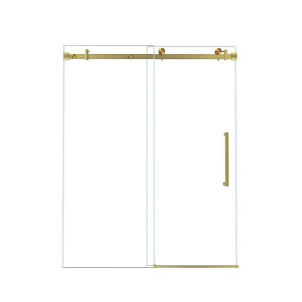 56-60 in. W x 76 in. H Frameless Sliding Shower Door in Brushed Gold with Clear Tempered Glass and Safety Film
