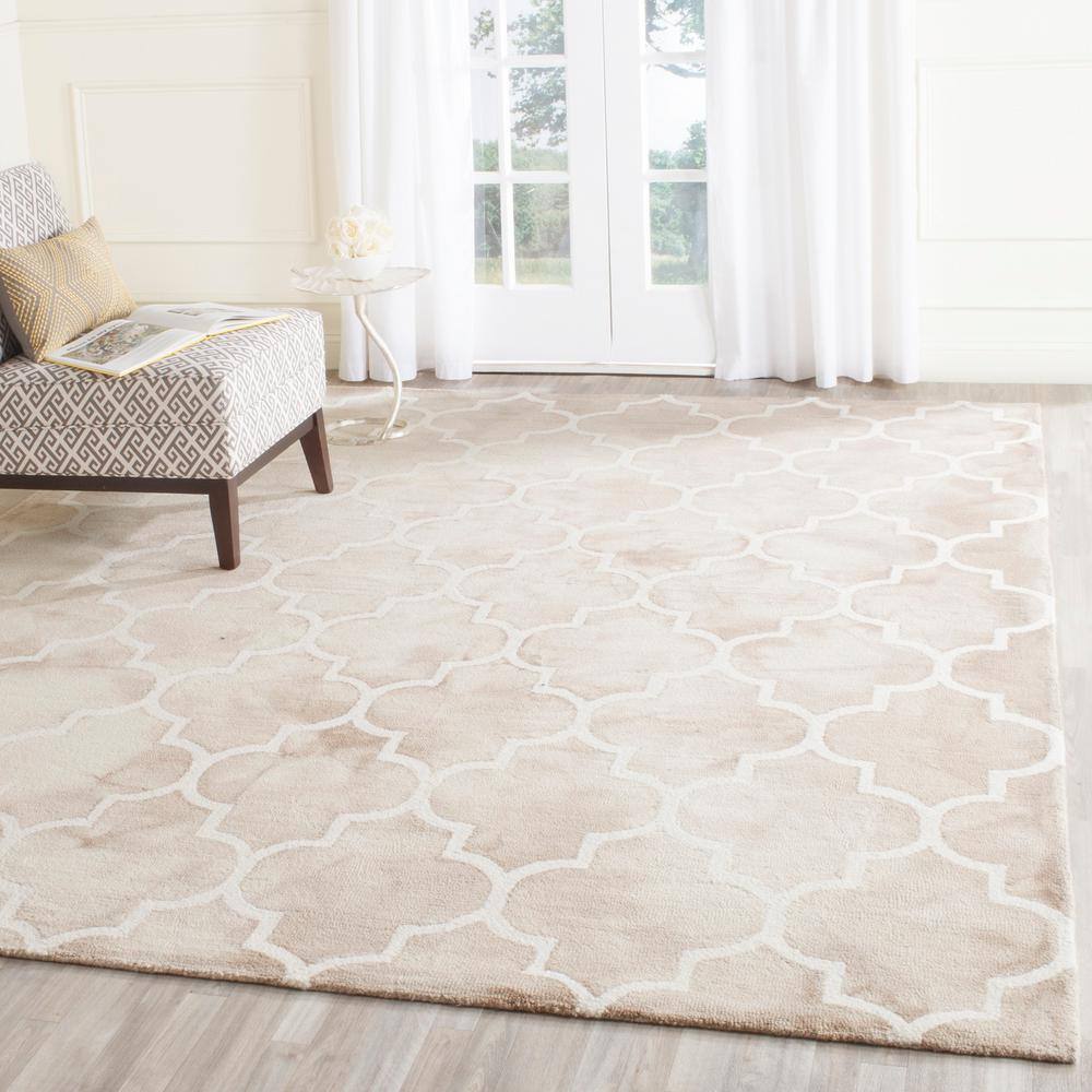 Beige and Ivory Hand-Tufted Wool 10' x 14' Area Rug