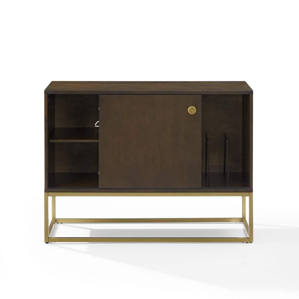 Byron Dark Brown and Gold Media Console with Vinyl Storage