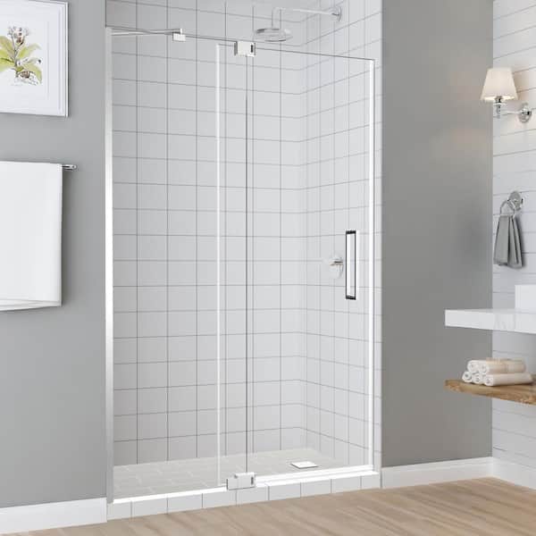 Aston Madox 31 in. to 36 in. x 74.875 in. Frameless Pivot Shower Door in Chrome