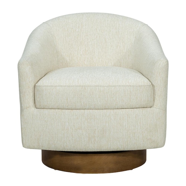 Madison Park Ashton Cream Upholstered Swivel Armchair with Wood Base