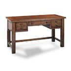 54 in. Rectangular Aged Maple 5 Drawer Writing Desk with Keyboard Tray