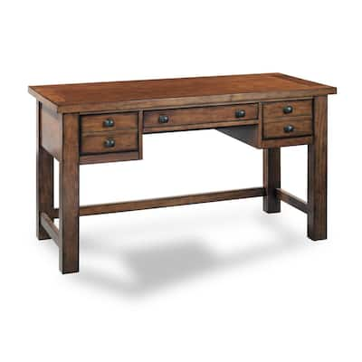 HOMESTYLES 54 in. Rectangular Aged Maple 5 Drawer Writing Desk