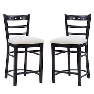 Dana 24.5 in. Seat Height Brown High Back wood frame Counter stool with Gray fabric seat (set of 2)