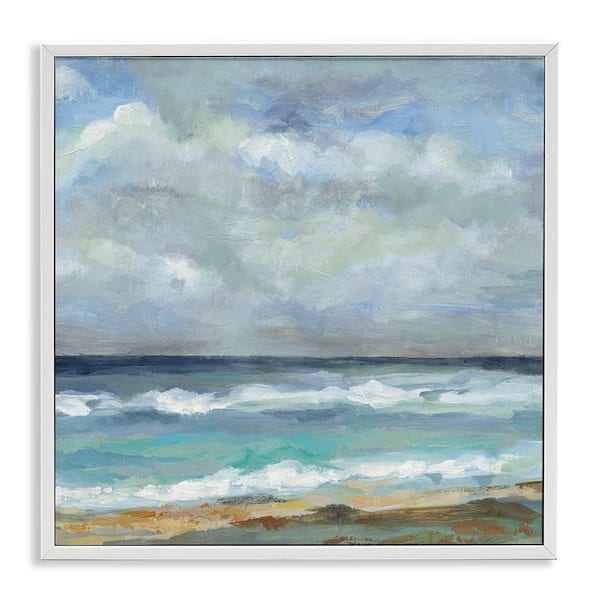 Summer Seashore Waves by Silvia Vassileva White Framed Coastal Giclee Art Print 24 in. x 24 in.