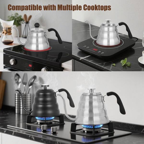 Wudkey 6-Cup Silver Stainless Steel Stovetop Tea Kettle, Gooseneck