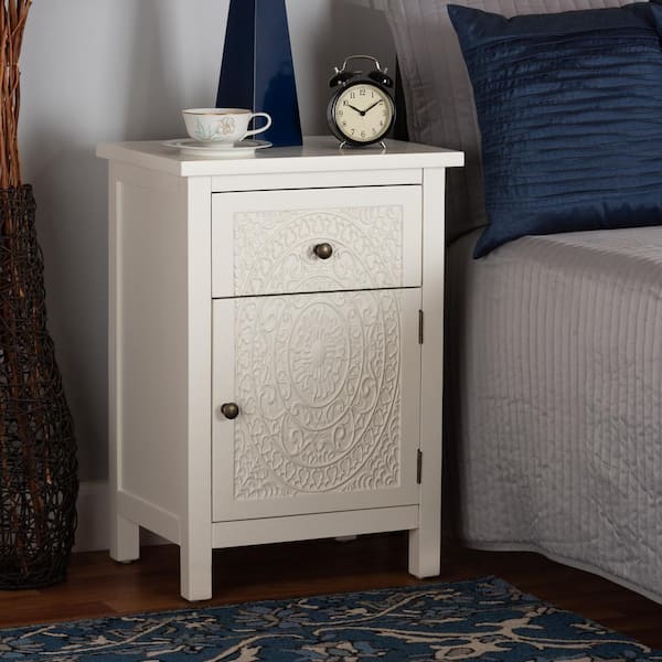 Baxton Studio Lambert 1 Drawer White Nightstand 25.59 in. H x