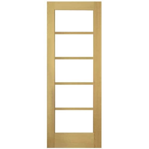 Masonite 30 in. x 80 in. Shaker Smooth 5 Lite Solid Core Unfinished Pine Interior Door Slab