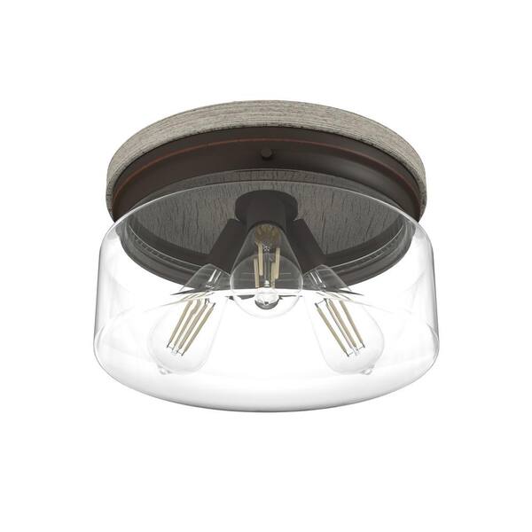 Hunter - Devon Park 13 in. 3 Light Onyx Bengal Flush Mount Bedroom Light