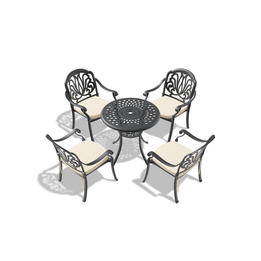 5-Piece Cast Aluminum Outdoor Dining Set Rust-Proof Patio Round Table Dining Chairs with Random Colors Seat Cushions -  Anvil, FY-W1710S00035