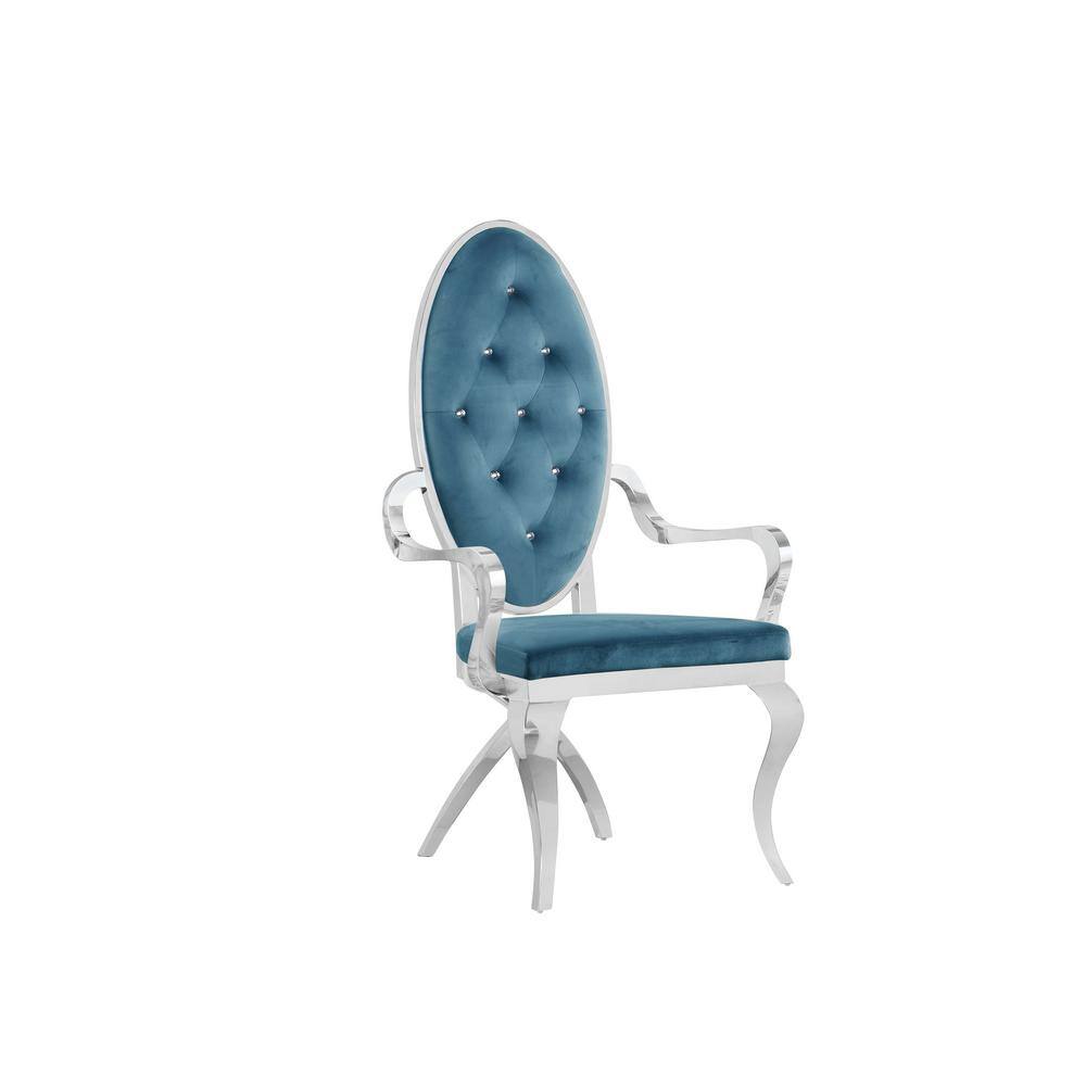 Teal Velvet and Glass 94" Dining Set with Silver Base