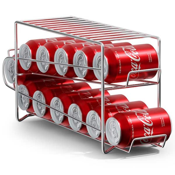 Soda Can Rack Beverage Dispenser-Soda Can Organizer Dispenses 12 Standard Size 12oz Soda Cans (1 Pack, Silver)