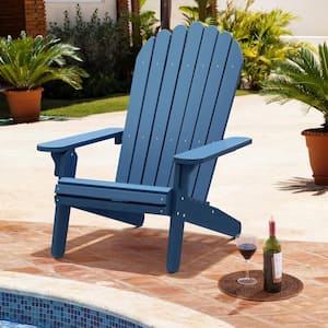 Blue High-Density Polyethylene Adirondack Chair for Patio Pool Deck Lawn and Garden