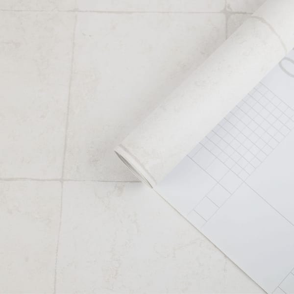 White Quadrel 23. 62in. x 197in. Peel & Stick Wallpaper Roll, Faux Brick Pattern, Non-Textured Contact Paper