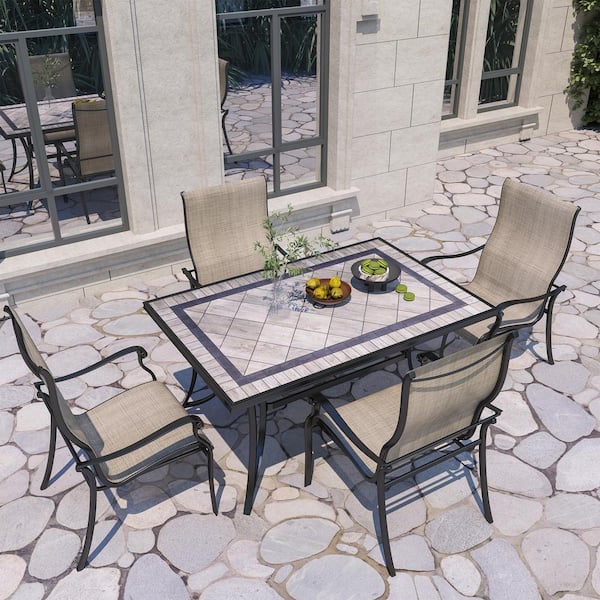 Unbranded Cast Aluminum 5-Piece Outdoor Patio Dining Set with Ceramic Tile Top Table and Chairs