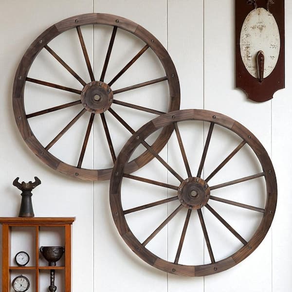 32.25 in. Rustic Wooden Wagon Wheel (Set of 2) Made of 100% Cedar Wood