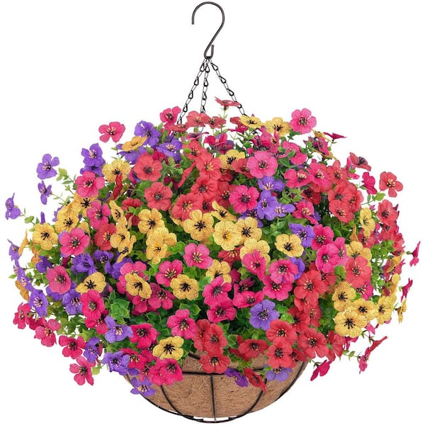 Afoxsos 6.30 in. Mixed Color Artificial Hanging Flowers for Outdoor UV Resistant Silk Daisy with Eucalyptus Leaves
