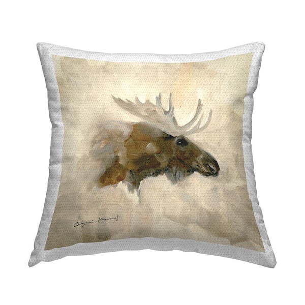 Wildlife Moose Head Portrait Tan Square Outdoor Throw Pillow