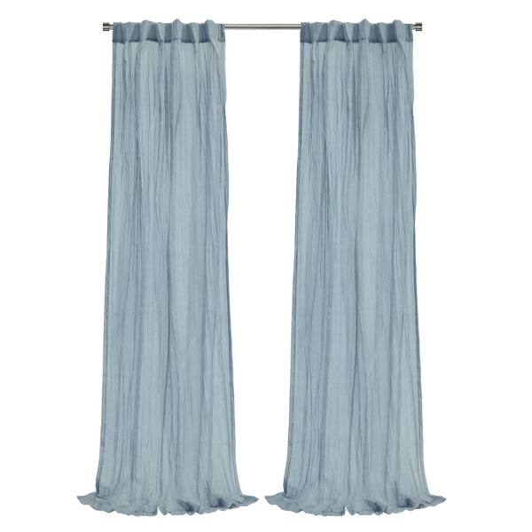 Habitat Paloma Blue Polyester Broomstick Crushed 52 in. W x 95 in. L Dual Header Indoor Sheer Curtain (Single Panel)