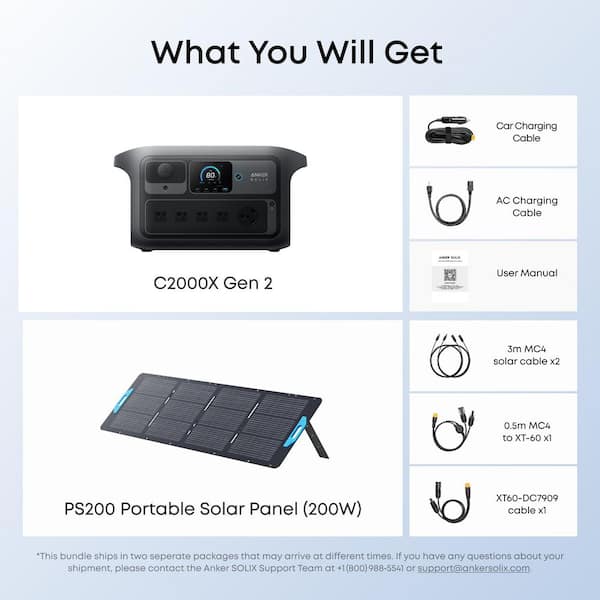 Reviews for Anker SOLIX C2000X Gen2 2,400W Output 2,048Wh Push Button Start  Solar Generator w/ 200W Solar Panel for Home/RV/Tailgate | Pg 1 - The Home  Depot