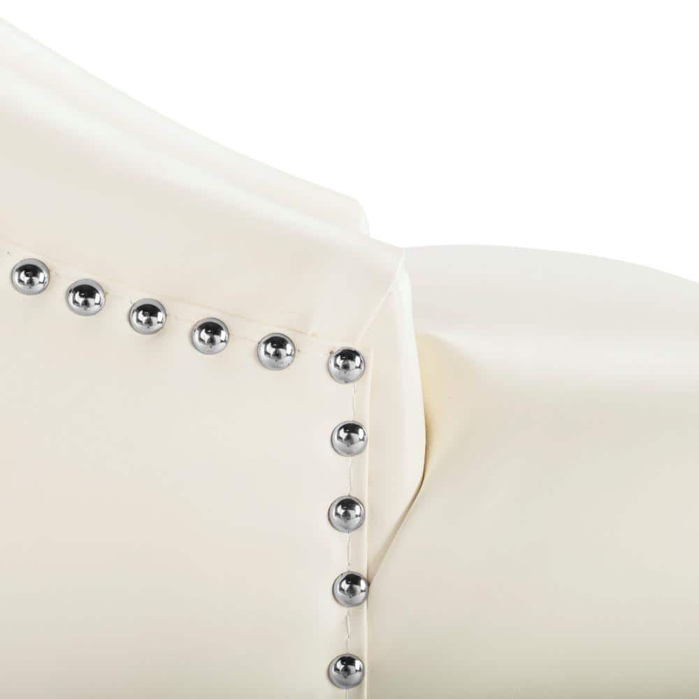 Eleni Transitional White Leather Wingback Counter Stool with Chrome Details