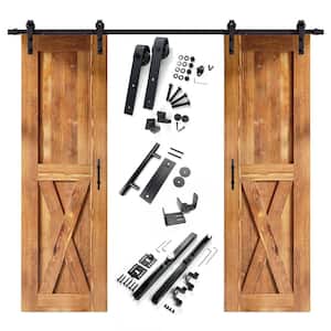 24 in. x 84 in. X-Frame Early American Double Pine Wood Interior Sliding Barn Door with Hardware Kit Non-Bypass