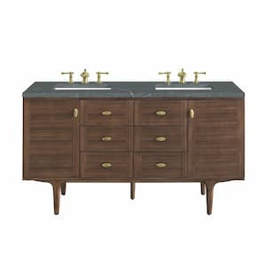 Amberly 60.0 in. W x 23.5 in. D x 34.7 in. H Double Bathroom Vanity in Mid-Century Walnut with Parisien Bleu Quartz Top