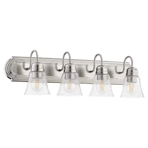 Campbell Traditional 30 in. Width, 4-Light Satin Nickel Vanity Lights with Clear Seeded Glass shade