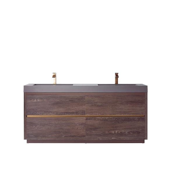 ROSWELL Huesca 72 in. W x 20 in. D x 33.9 in. H Double Bath Vanity in North Carolina Oak with Gray Composite Integral Top